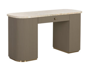 Sunpan Cataldi Marble Top Faux Leather Fluted Writing Desk with Brushed Gold Hardware 112858