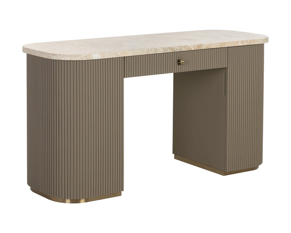 Sunpan Cataldi Marble Top Faux Leather Fluted Writing Desk with Brushed Gold Hardware 112858