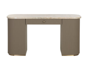 Sunpan Cataldi Marble Top Faux Leather Fluted Writing Desk with Brushed Gold Hardware 112858