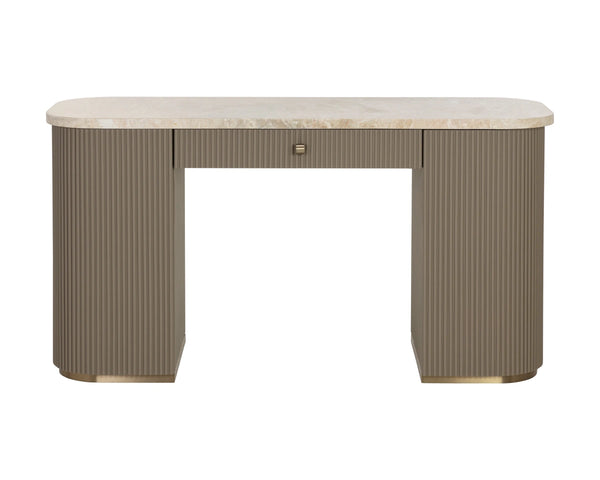 Sunpan Cataldi Marble Top Faux Leather Fluted Writing Desk with Brushed Gold Hardware 112858