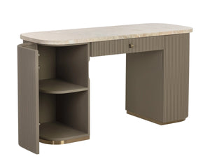 Sunpan Cataldi Marble Top Faux Leather Fluted Writing Desk with Brushed Gold Hardware 112858