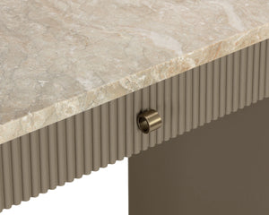 Sunpan Cataldi Marble Top Faux Leather Fluted Writing Desk with Brushed Gold Hardware 112858