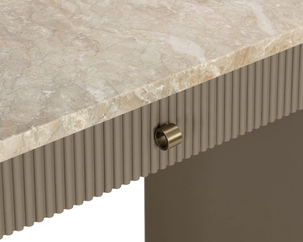 Sunpan Cataldi Marble Top Faux Leather Fluted Writing Desk with Brushed Gold Hardware 112858
