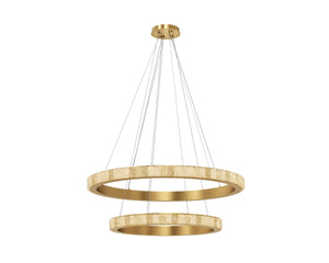 Sunpan Brasa Hand-Carved Spanish Alabaster Chandelier with Sculptural Rings for Grand Entryways 112866