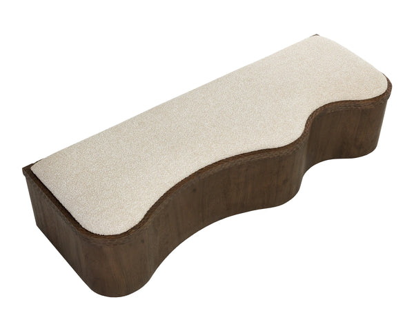 Sunpan Shimla Sculptural Acacia Wood Bench with Oatmeal Cushion for Entryway or Bedroom 112869
