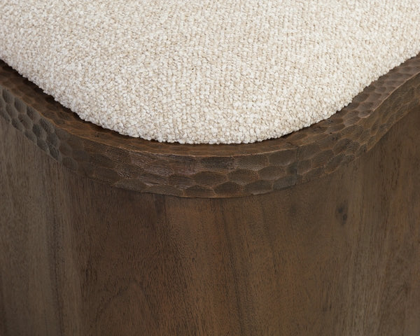 Sunpan Shimla Sculptural Acacia Wood Bench with Oatmeal Cushion for Entryway or Bedroom 112869