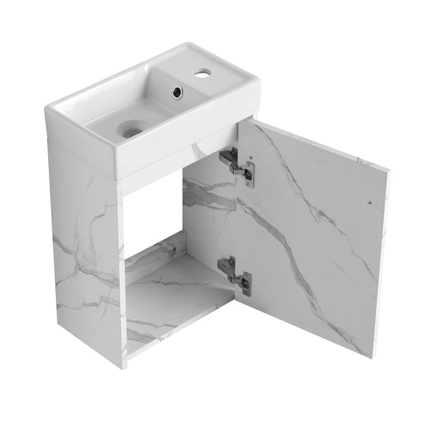 English Elm 16'' Floating Wall-Mounted Bathroom Vanity with Ceramic Basin, Soft-Close Door, Water-Resist Finish White W999P236337