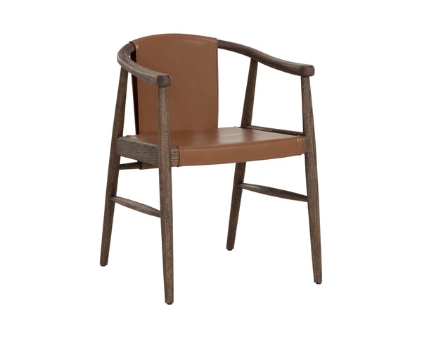 Sunpan Aran Wishbone Dining Arm Chair Solid Oak Frame Top Grain Leather Mid-Century 112875