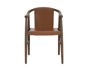 Sunpan Aran Wishbone Dining Arm Chair Solid Oak Frame Top Grain Leather Mid-Century 112875