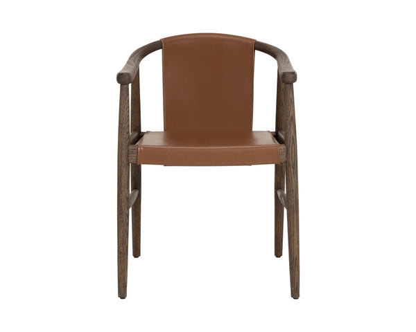 Sunpan Aran Wishbone Dining Arm Chair Solid Oak Frame Top Grain Leather Mid-Century 112875