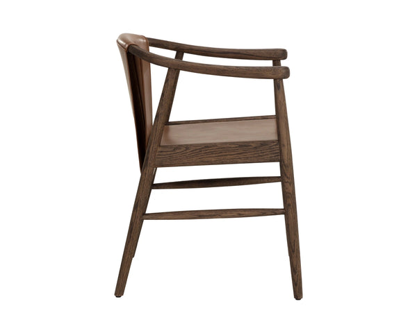 Sunpan Aran Wishbone Dining Arm Chair Solid Oak Frame Top Grain Leather Mid-Century 112875