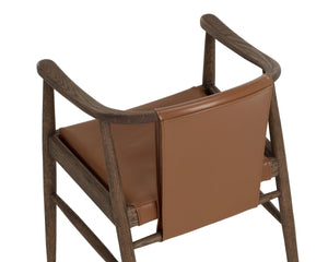 Sunpan Aran Wishbone Dining Arm Chair Solid Oak Frame Top Grain Leather Mid-Century 112875