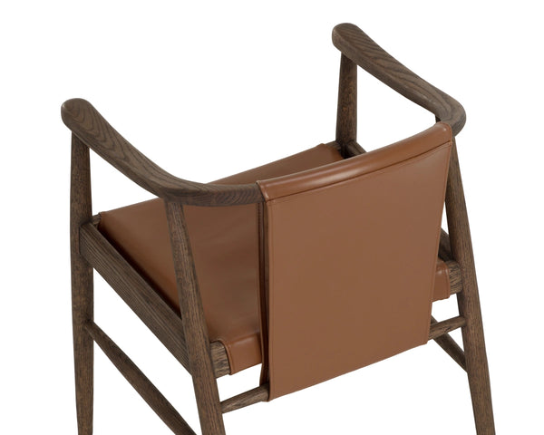 Sunpan Aran Wishbone Dining Arm Chair Solid Oak Frame Top Grain Leather Mid-Century 112875