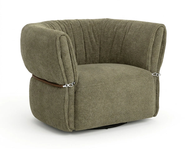 Sunpan Davisville Swivel Armchair Italian Sculpted Eucalyptus Fabric Deep Seat Living Room Green 112877