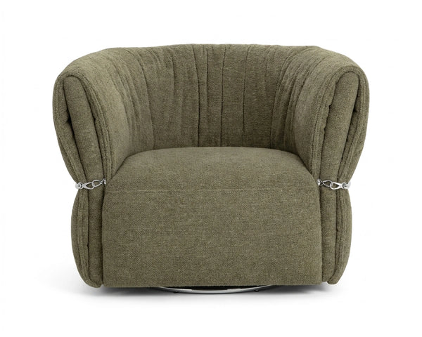 Sunpan Davisville Swivel Armchair Italian Sculpted Eucalyptus Fabric Deep Seat Living Room Green 112877