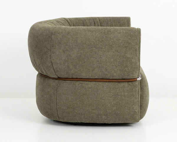 Sunpan Davisville Swivel Armchair Italian Sculpted Eucalyptus Fabric Deep Seat Living Room Green 112877