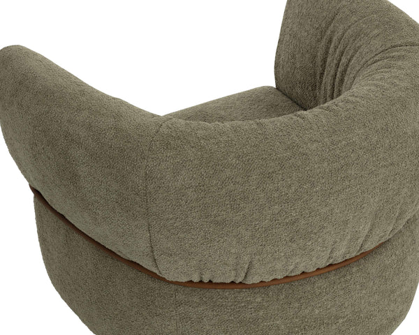 Sunpan Davisville Swivel Armchair Italian Sculpted Eucalyptus Fabric Deep Seat Living Room Green 112877