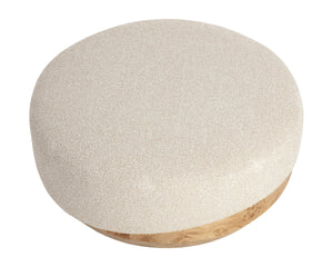 Sunpan Mithuna Round Ottoman with Burl Wood Base and Plush Oatmeal Upholstered Cushioned Top Large 112894