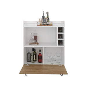 English Elm Platea Sleek Bar Cabinet with Wine Rack and Hairpin Legs, White & Macadamia Engineered Wood Storage B092P286110