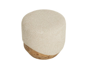 Sunpan Mithuna Round Ottoman with Burl Wood Base and Plush Oatmeal Upholstered Cushioned Top Small 112895