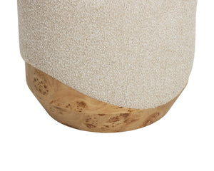 Sunpan Mithuna Round Ottoman with Burl Wood Base and Plush Oatmeal Upholstered Cushioned Top Small 112895