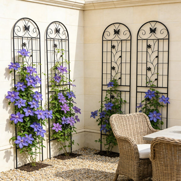 English Elm 4 Pack Powder-coated Metal Garden Trellis Panels Rustproof Climbing Plant Support Outdoor W1586P268028