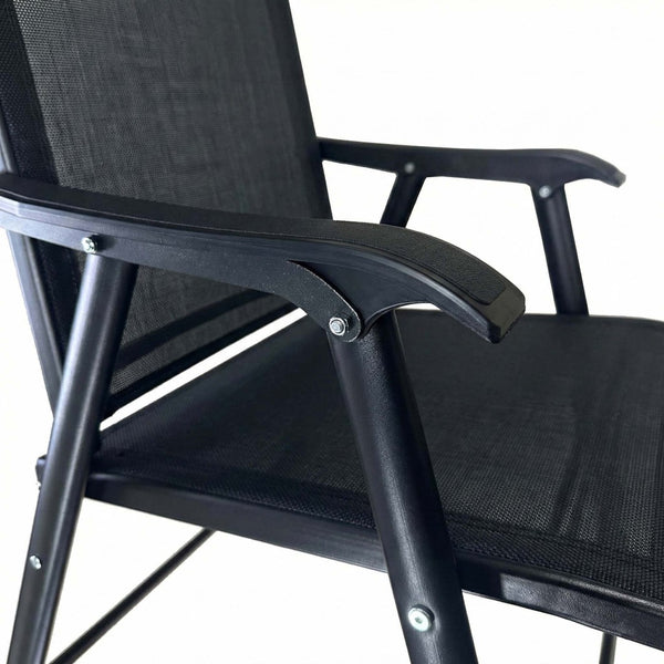 English Elm Outdoor Stackable Folding Chairs Set Ergonomic Mesh Back Steel Frame Patio Seating Black W5159P445935