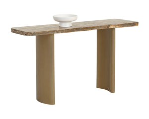 Sunpan Kashtha Petrified Wood Console Table Polished Natural Live Edge Artisan Entryway 112904