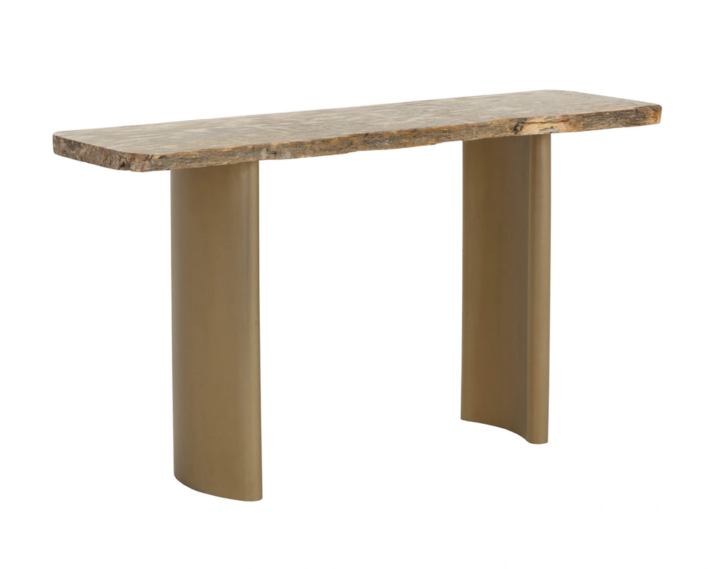 Sunpan Kashtha Petrified Wood Console Table Polished Natural Live Edge Artisan Entryway 112904