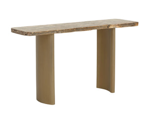 Sunpan Kashtha Petrified Wood Console Table Polished Natural Live Edge Artisan Entryway 112904