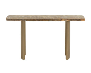 Sunpan Kashtha Petrified Wood Console Table Polished Natural Live Edge Artisan Entryway 112904