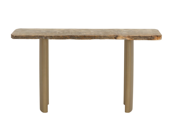 Sunpan Kashtha Petrified Wood Console Table Polished Natural Live Edge Artisan Entryway 112904