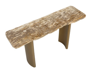 Sunpan Kashtha Petrified Wood Console Table Polished Natural Live Edge Artisan Entryway 112904