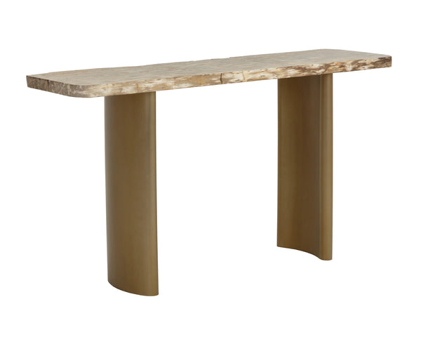 Sunpan Kashtha Petrified Wood Console Table Polished Natural Live Edge Artisan Entryway 112904