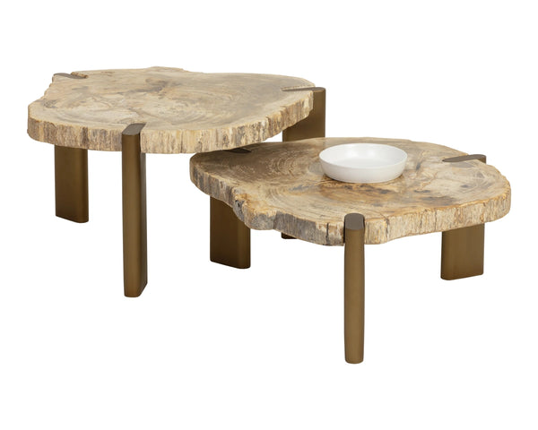 Sunpan Orric Petrified Wood Coffee Table with Steel Legs Organic Live Edge Modern Accent 28 D x 16 H x 24 W 112905
