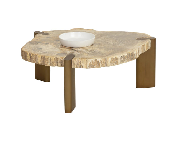 Sunpan Orric Petrified Wood Coffee Table with Steel Legs Organic Live Edge Modern Accent 28 D x 12 H x 24 W 112906