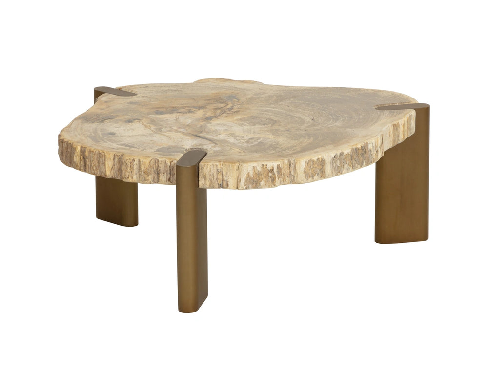 Sunpan Orric Petrified Wood Coffee Table with Steel Legs Organic Live Edge Modern Accent 28 D x 12 H x 24 W 112906