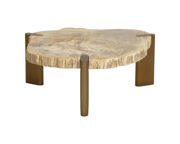 Sunpan Orric Petrified Wood Coffee Table with Steel Legs Organic Live Edge Modern Accent 28 D x 12 H x 24 W 112906