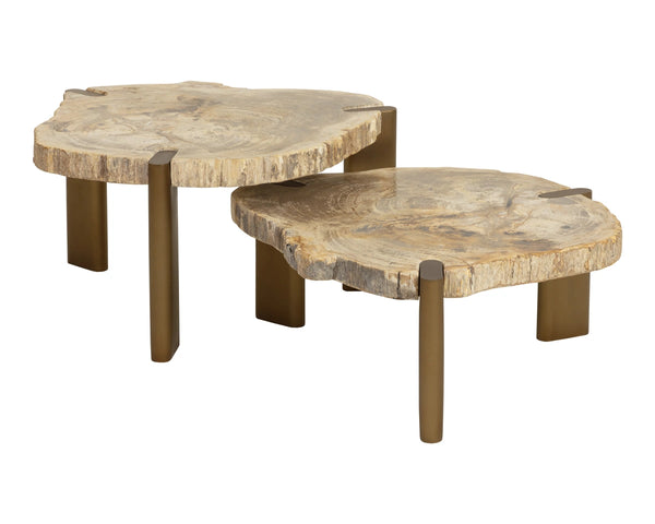 Sunpan Orric Petrified Wood Coffee Table with Steel Legs Organic Live Edge Modern Accent 28 D x 12 H x 24 W 112906