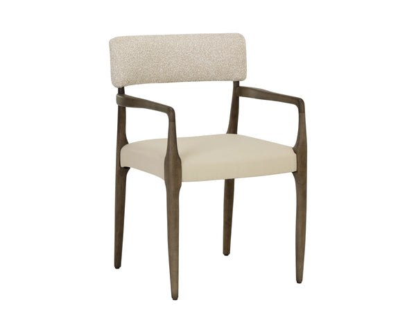 Sunpan Guardi Dining Armchair Solid Ash Frame Faux Leather and Fabric Two Tone Seat 112910