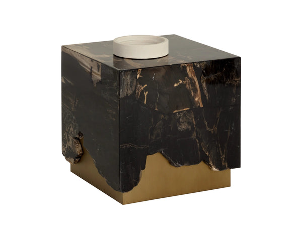Sunpan Truett Petrified Wood End Table Polished Stone Top with Sculpted Metal Base 112911