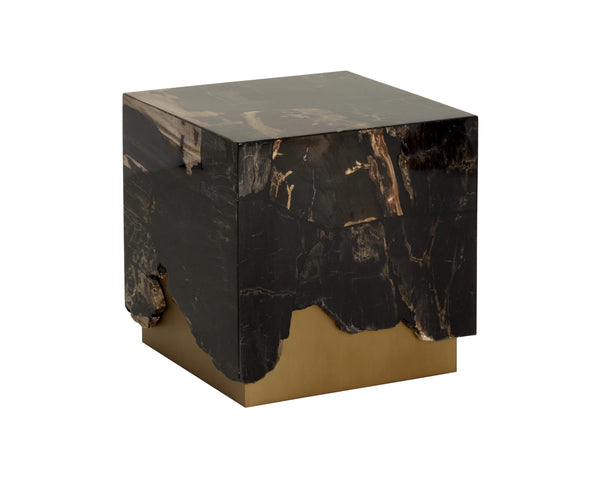 Sunpan Truett Petrified Wood End Table Polished Stone Top with Sculpted Metal Base 112911
