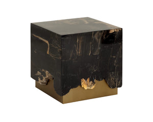 Sunpan Truett Petrified Wood End Table Polished Stone Top with Sculpted Metal Base 112911