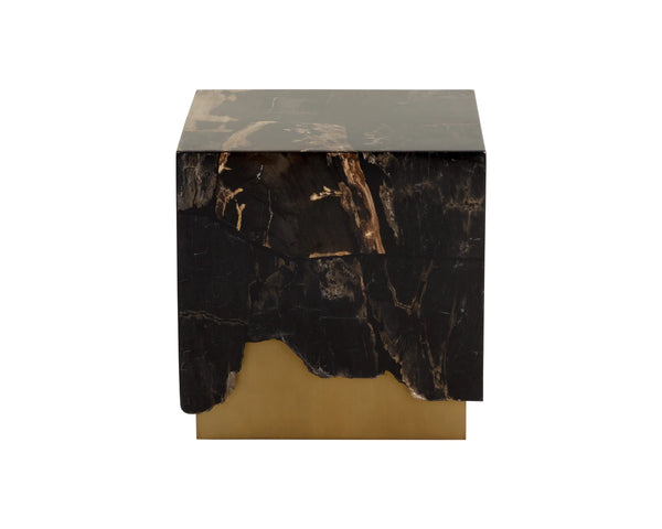 Sunpan Truett Petrified Wood End Table Polished Stone Top with Sculpted Metal Base 112911