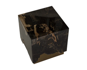 Sunpan Truett Petrified Wood End Table Polished Stone Top with Sculpted Metal Base 112911