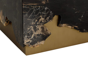 Sunpan Truett Petrified Wood End Table Polished Stone Top with Sculpted Metal Base 112911