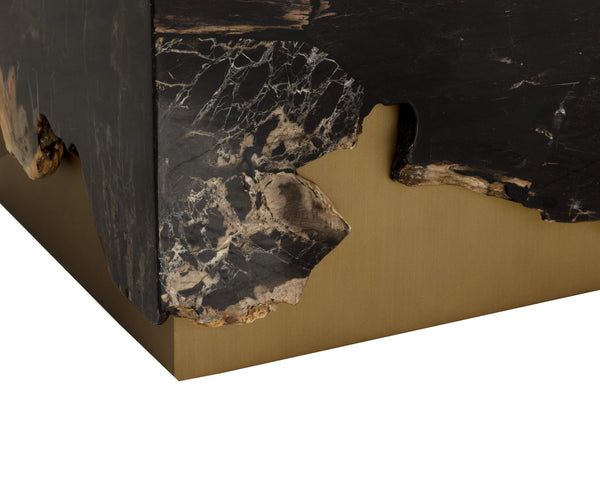 Sunpan Truett Petrified Wood End Table Polished Stone Top with Sculpted Metal Base 112911
