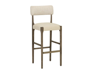 Sunpan Guardi Barstool Solid Ash Frame with Two-Tone Faux Leather and Fabric Upholstered Seat 112912