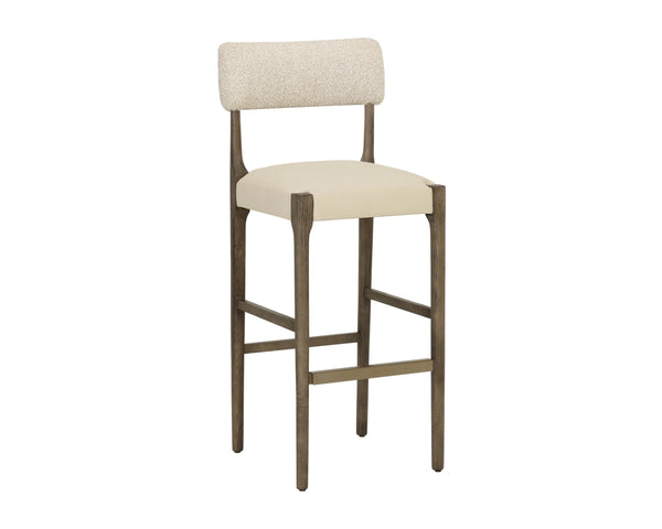 Sunpan Guardi Barstool Solid Ash Frame with Two-Tone Faux Leather and Fabric Upholstered Seat 112912