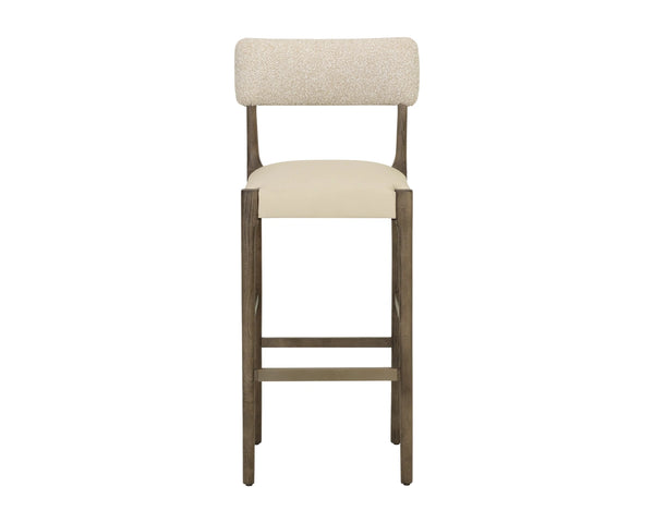 Sunpan Guardi Barstool Solid Ash Frame with Two-Tone Faux Leather and Fabric Upholstered Seat 112912
